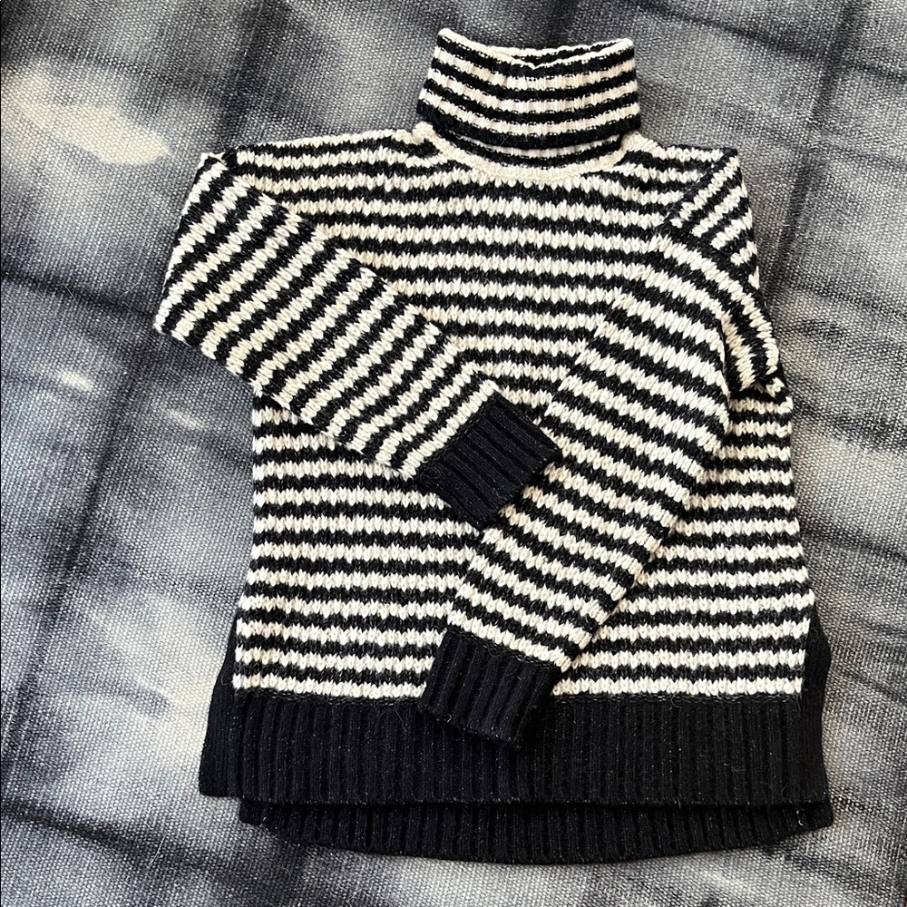 Everlane Black and White Striped Turtleneck Sweater, wool, alpaca, cotton